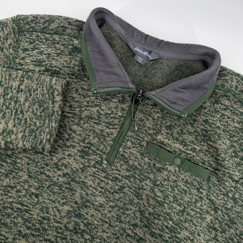 Eddie Bauer Men's‎ Heathered Green 1/4 Quarter Zip Fleece Pullover Sweater XL